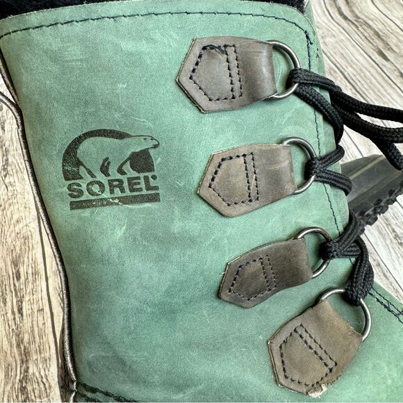 Sorel Women's Alpine Caribou Mid Calf Vintage Snow Boots Green Black 6 Made Warm - Picture 8 of 11
